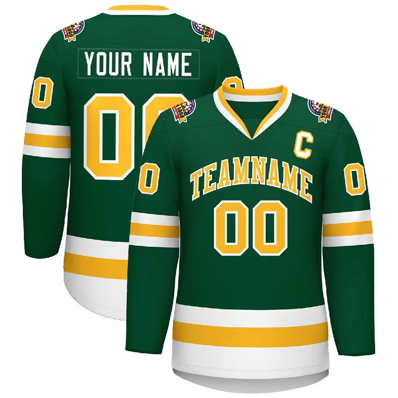 Custom Green Gold-White Classic Style Hockey Jersey