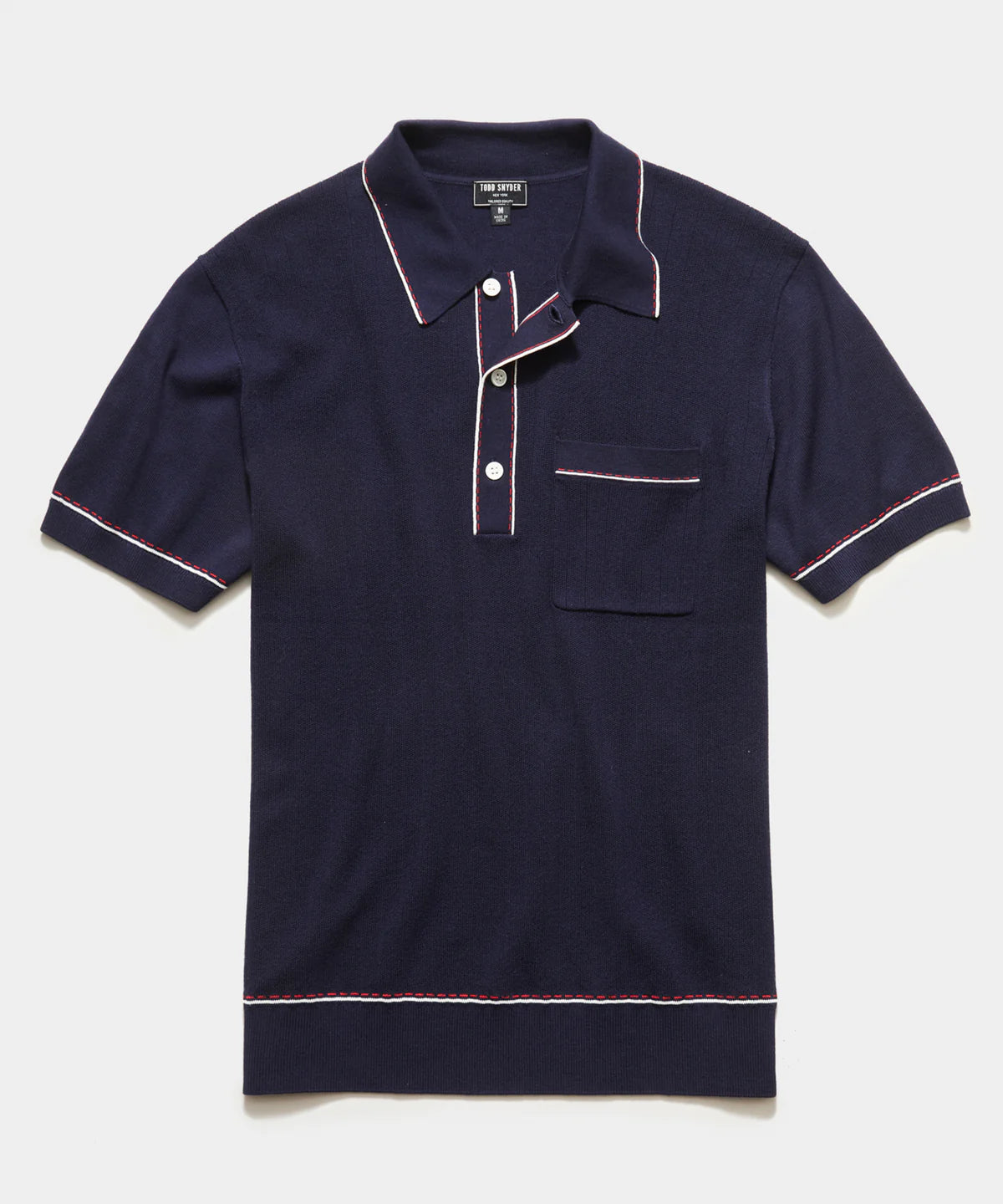 TODD SNYDER ITALIAN COTTON SILK TIPPED RIVIERA SWEATER POLO IN NAVY