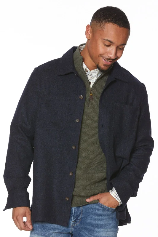 Wool Blend Overshirt in Solid Navy by Viyella