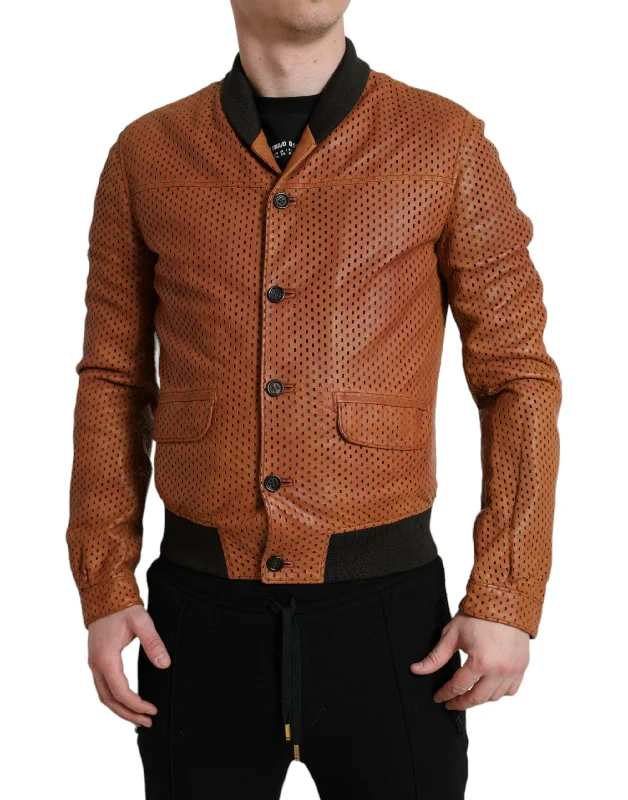 Dolce & Gabbana Elegant Leather Perforated Bomber Men's Jacket