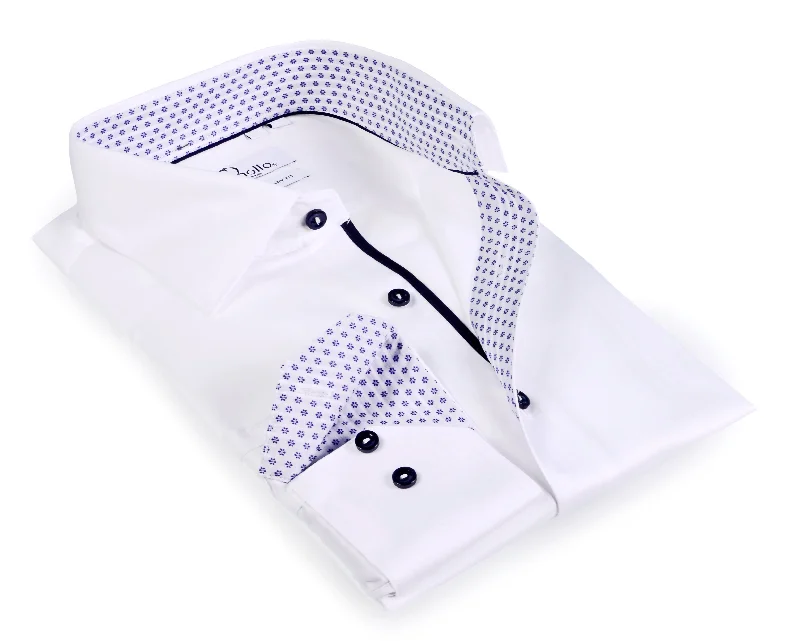 Kids - Boy's long sleeve white shirt with contrast details inside the collar, cuff and the placket.