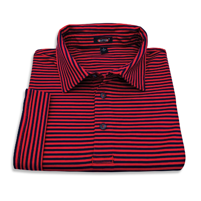 'Rudy' Navy and Ruby Red Stripe Performance Polo by Batton