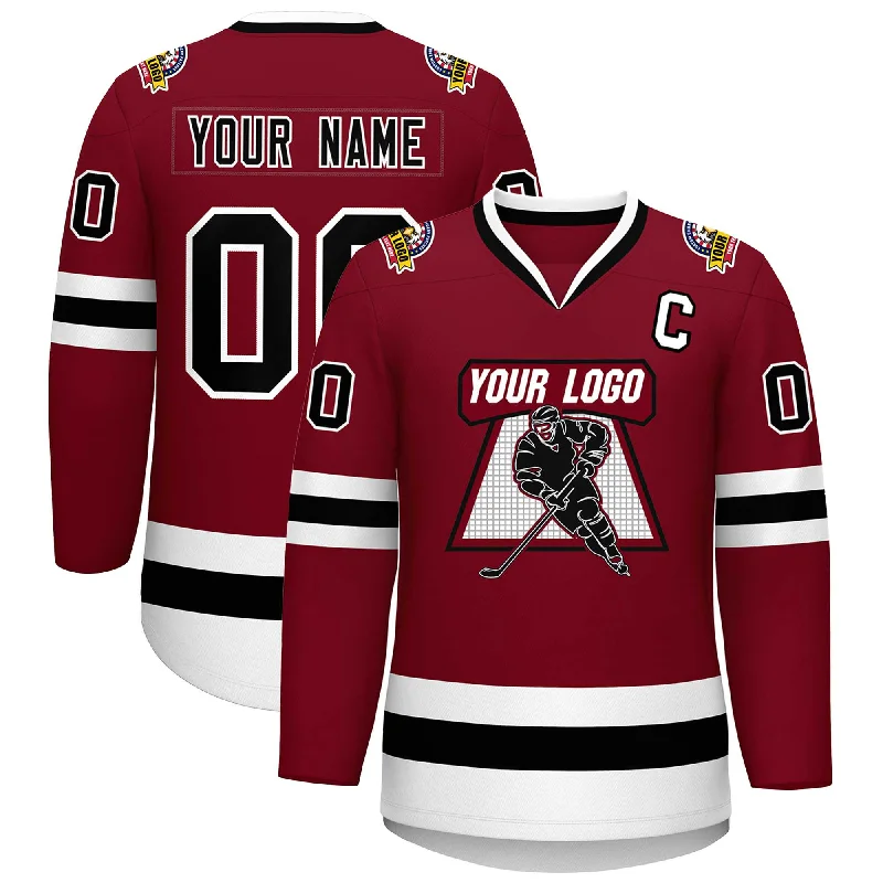 Custom Crimson Black-White Classic Style Hockey Jersey