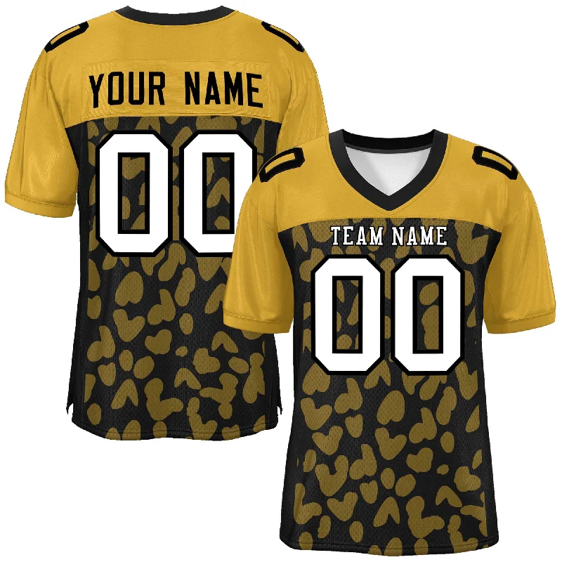 Custom Black Old Gold Raglan Sleeves Personalized Camo Authentic Football Jersey