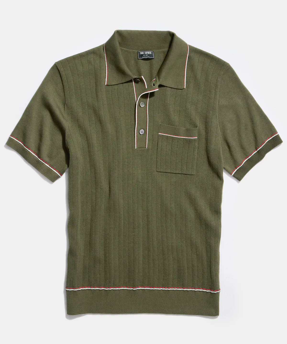 TODD SNYDER ITALIAN COTTON SILK TIPPED RIVIERA SWEATER POLO IN OAK MOSS