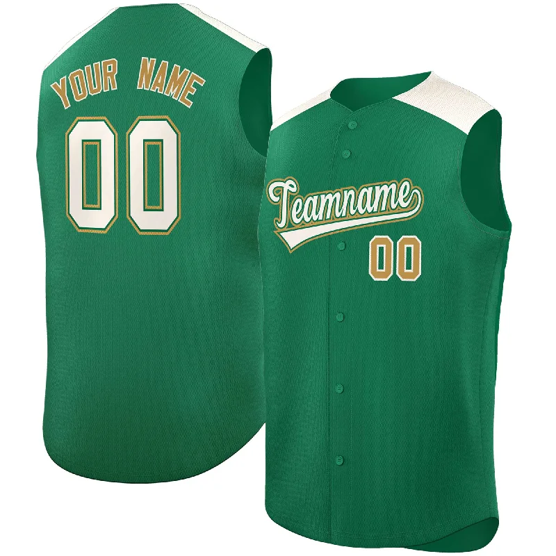 Custom Kelly Green Cream Personalized Classic Authentic Sleeveless Baseball Jersey