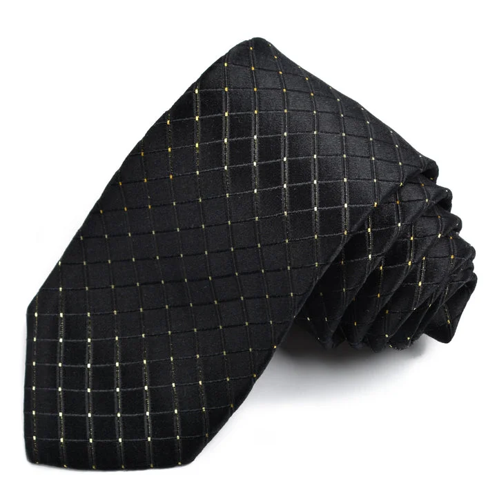 Black and Metallic Gold Pin Dot Grid Woven Silk Jacquard Tie by Dion Neckwear