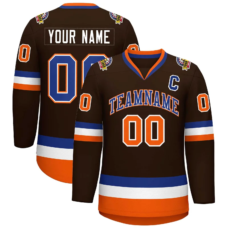 Custom Brown Royal White-Orange Classic Style Hockey Jersey