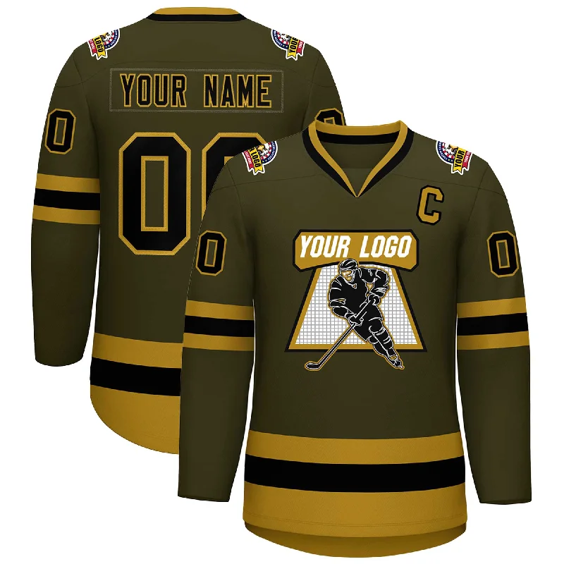 Custom Olive Black-Old Gold Classic Style Hockey Jersey