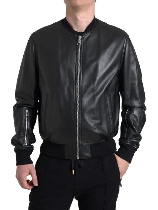 Dolce & Gabbana Elegant  Leather Bomber Men's Jacket