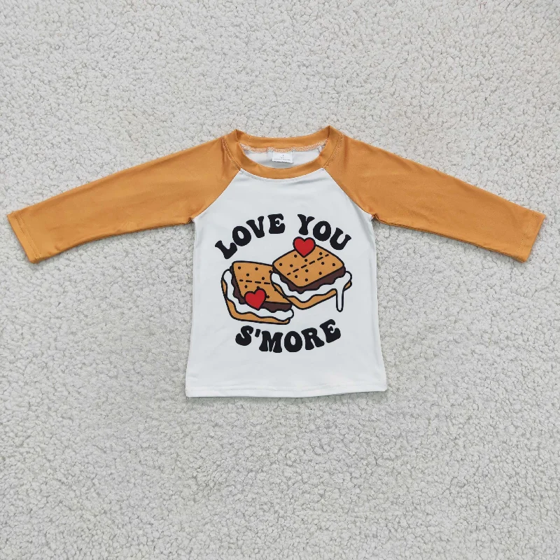 BT0123 Valentine Love You More Food Hamburger Yellow Raglan Boys Long Sleeve Top T-shirts