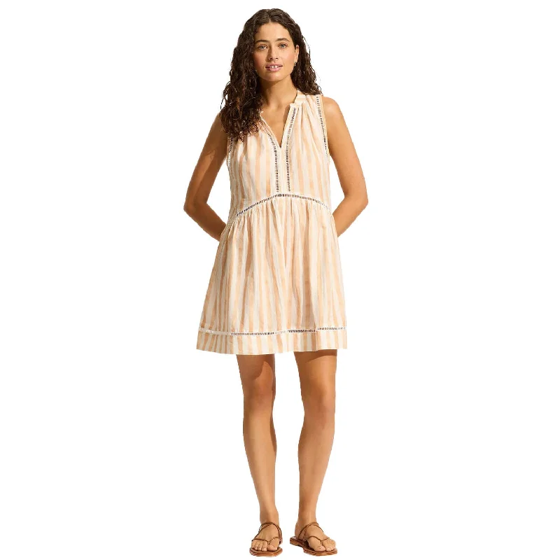 Seafolly Beach Edit Ladder Stripe Dress Cover Up - Ecru