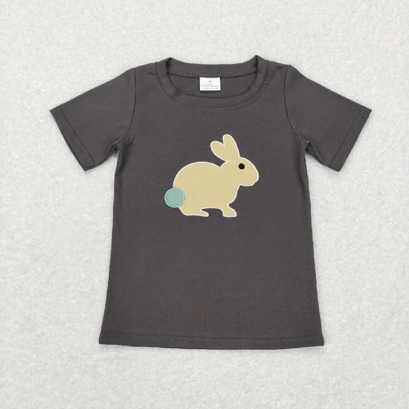 BT0444 Gray rabbits T-shirts Short Sleeve top easter boys outfit RTS 202412