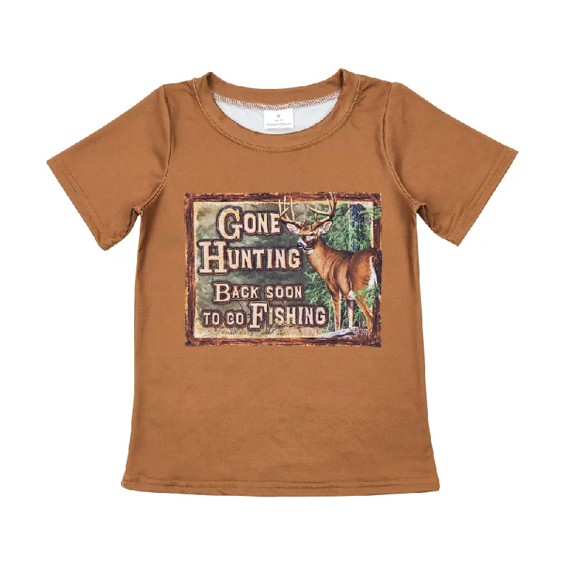 BT0424 Brown Short sleeve top with hunting deer pattern Boy Boutique Outfit  RTS 202412