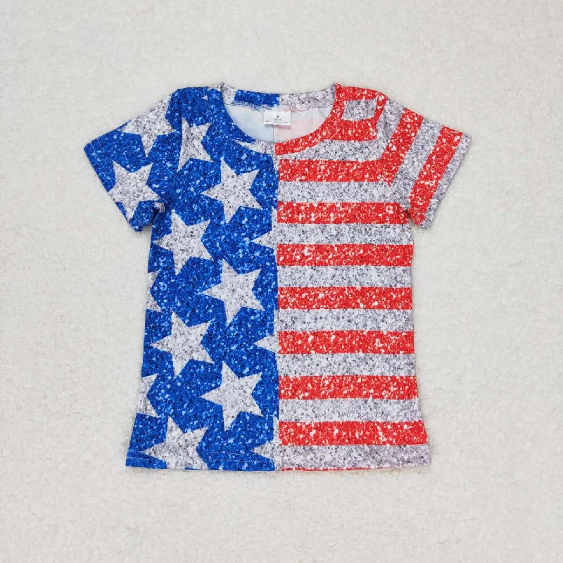 GT0584 Blue Star red striped National day outfit short sleeve top boutique American girls summer outfit RTS 202501