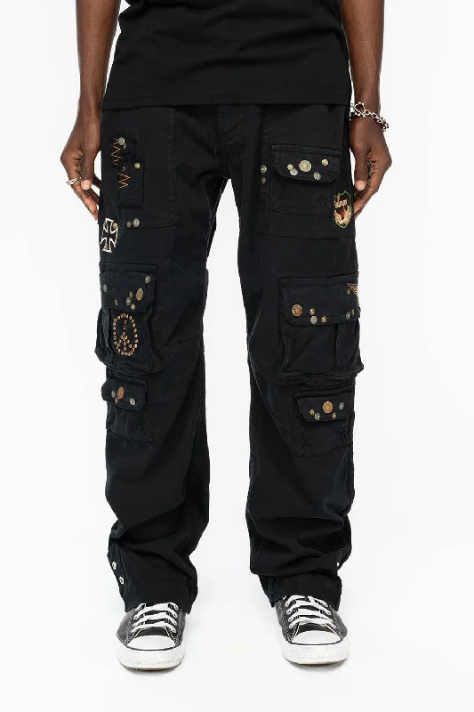 ORIGINAL ROBIN’S JEAN CALL OF DUTY CARGO PANTS IN BLACK COLOR  WITH ROCK N ROLL PATCH