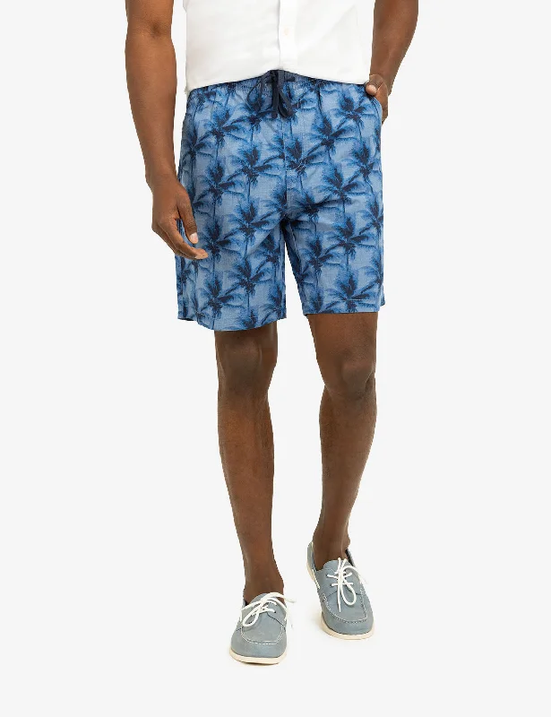 PALM PRINT CHAMBRAY JOGGER SHORTS