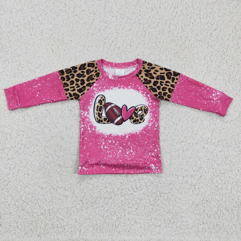 GT0082  Pink Bleach Football Leopard Love  Girls Long Sleeve Top