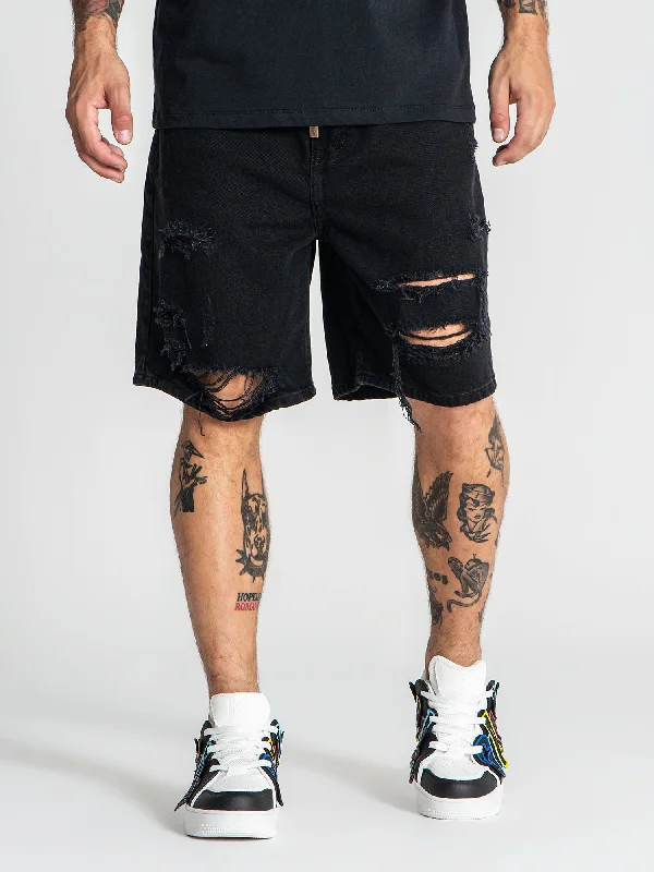 Black Damage Ripped Shorts