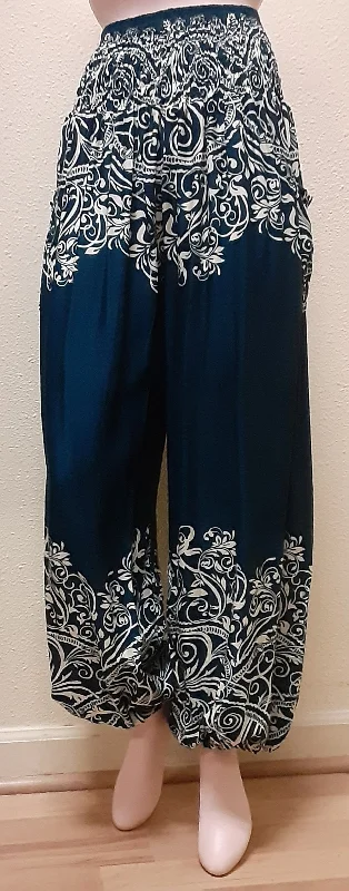 Harem Pants - Swirly Pattern - Teal