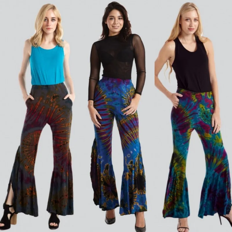 Tie-dye Pants - Slit Wide Leg with Pockets!