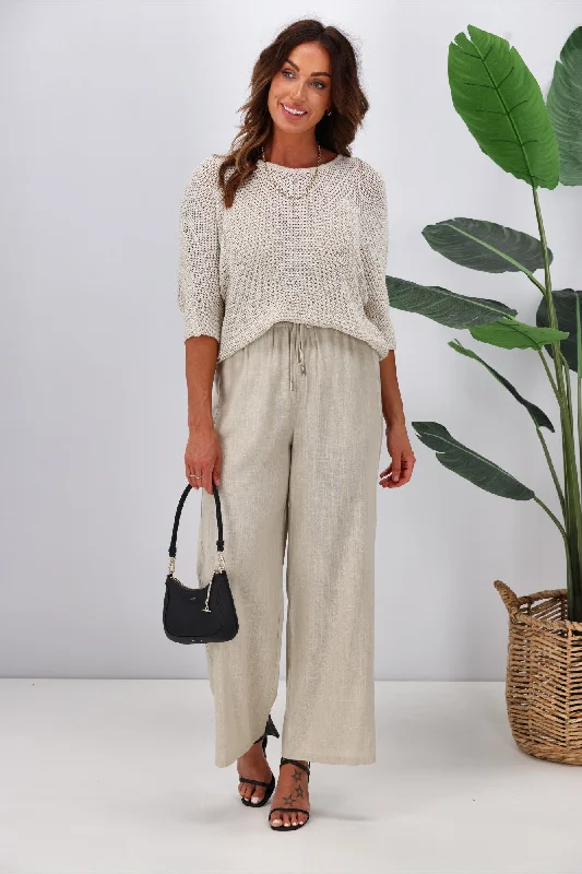 Jane James Renee Linen Look Pant With Satin Stripe Stone