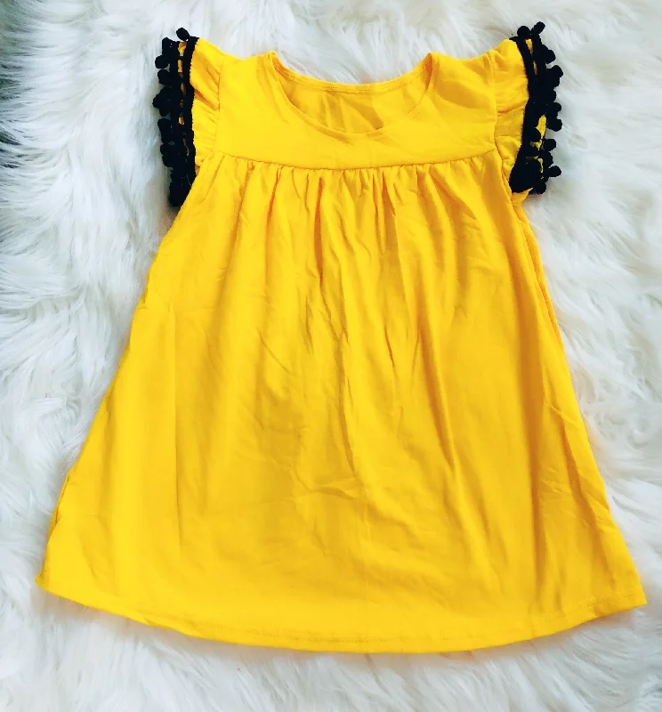 Yellow Black Pom Pom Pearl Tunic