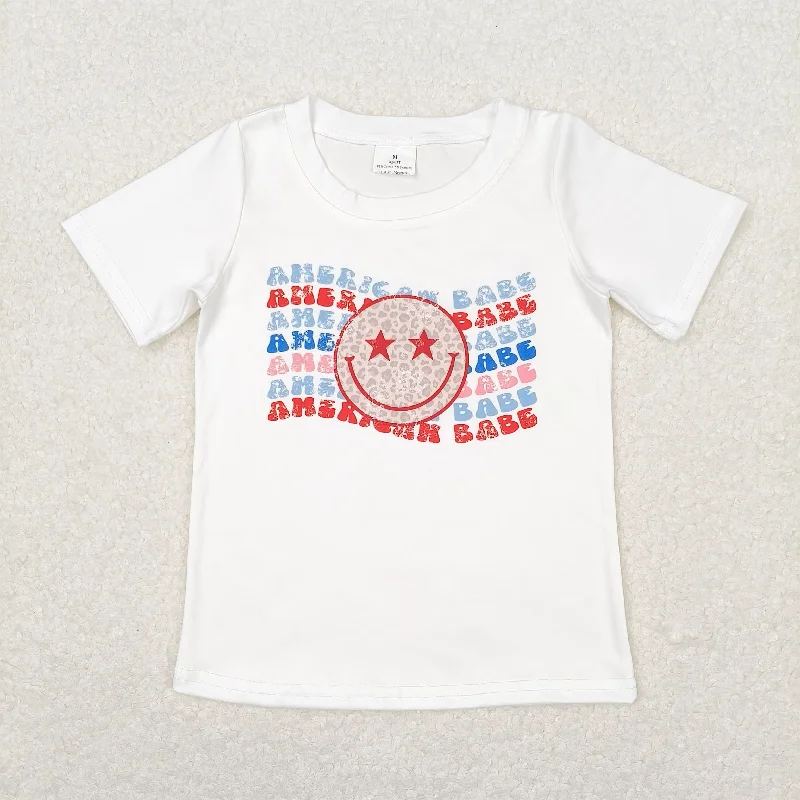 GT0502 Summer outfit children clothes smile White short sleeve top Baby Girls boutique outfit 202501