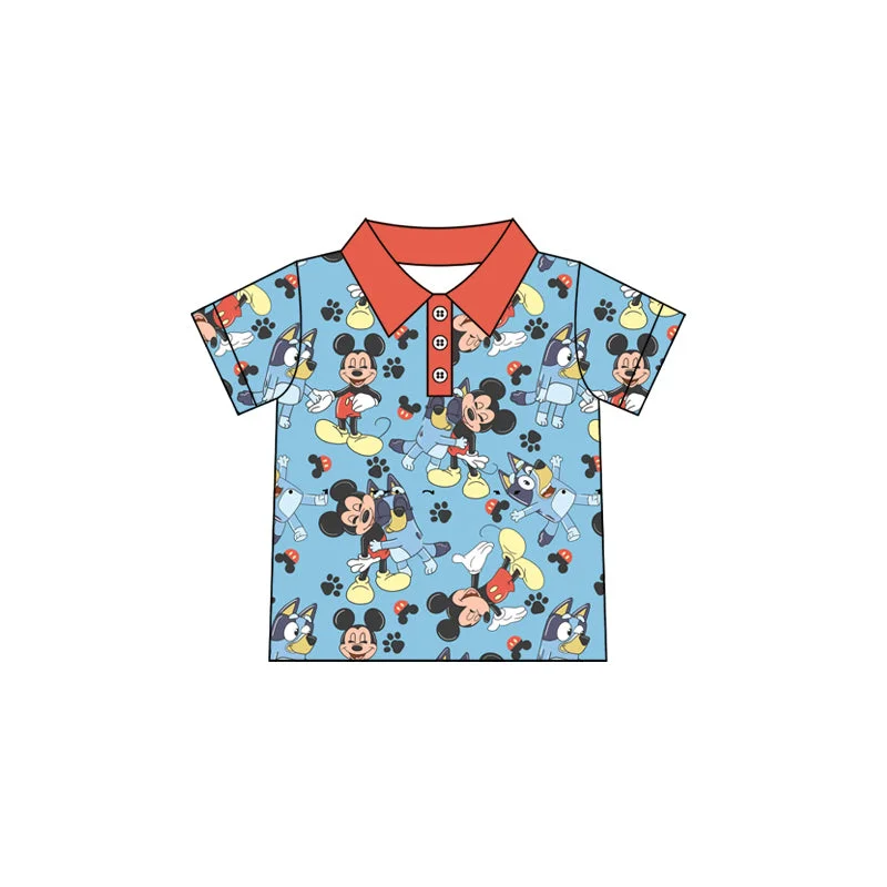 Preorder BT1159 Baby Boy Cartoon Mickey Mouse Pattern Orange  Polo Short sleeve Top boutique summer sets 202501