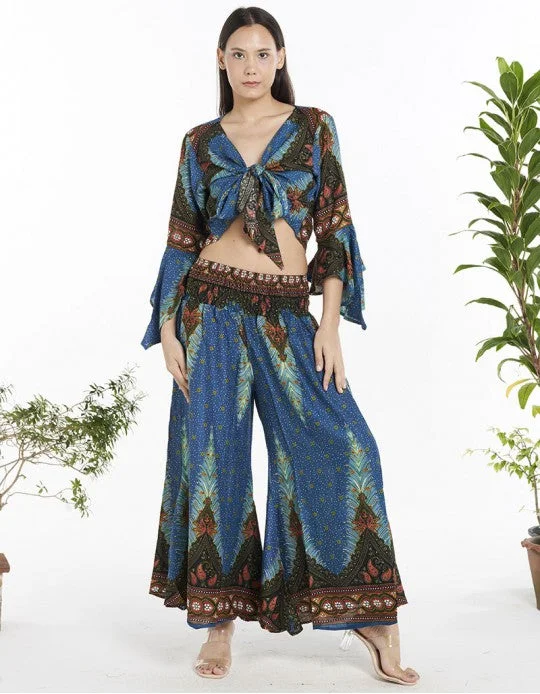 Peacock Print Wide Leg Capri Pants ~ 4 Colors