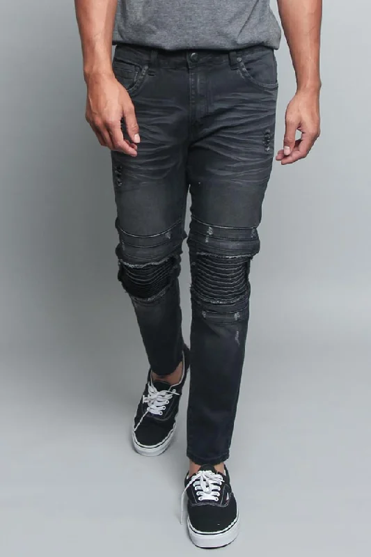 Distressed Scrunched Knee Biker Jeans