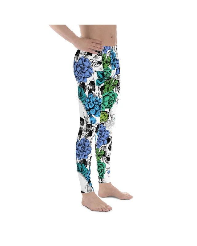 Blue Floral Skulls Meggings