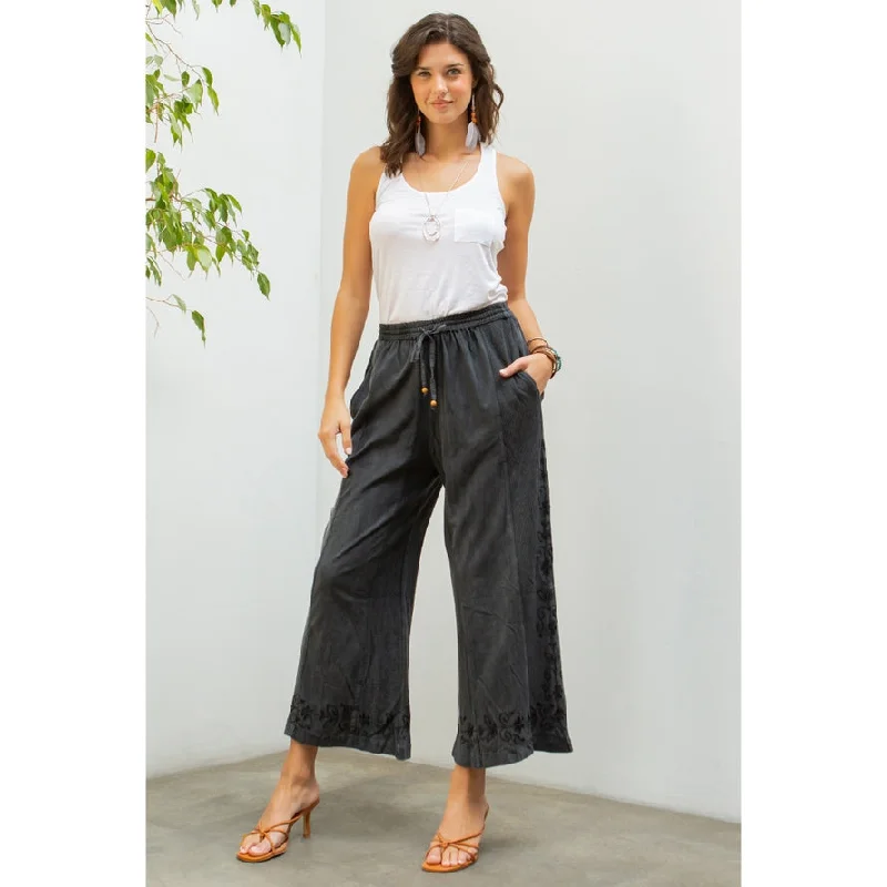 Patchwork & Embroidered Capri Pants ~ Charcoal Gray