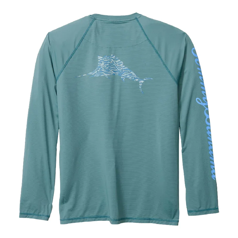 Tommy Bahama Men's IslandZone Chill Time Surf Crew Long Sleeve Rash Guard T-Shirt - Seven Seas