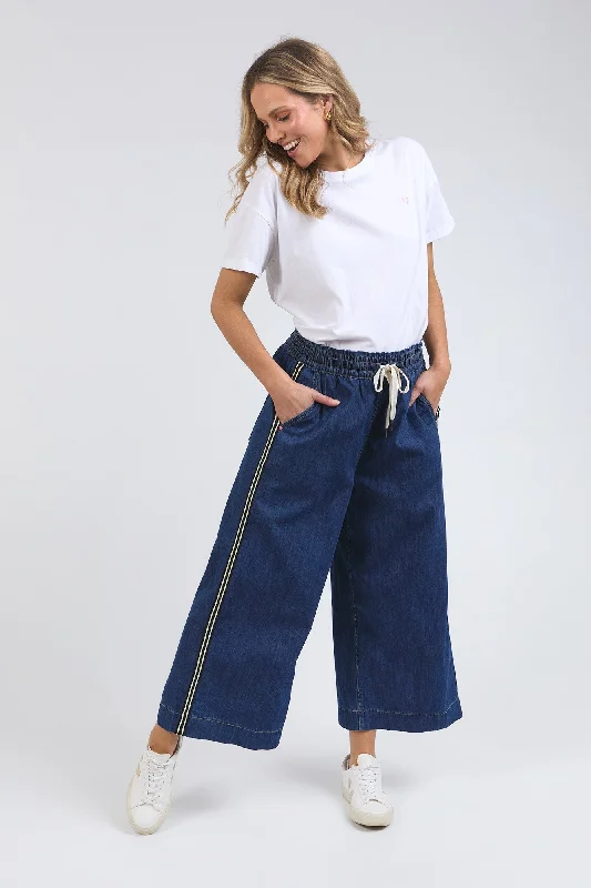 Elm Greta Wide Leg Pant with Side Tape Dark Blue Wash