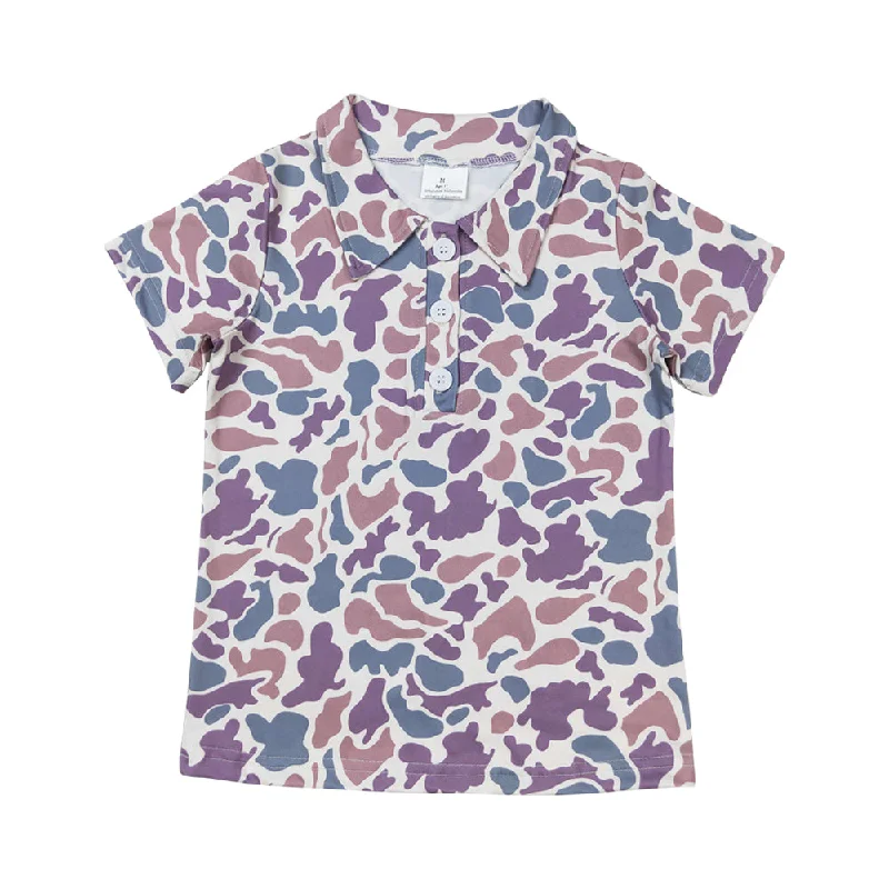 BT0641   Purple Blue Camouflaged Polo Short sleeve top Boy Boutique Outfit  RTS 202412