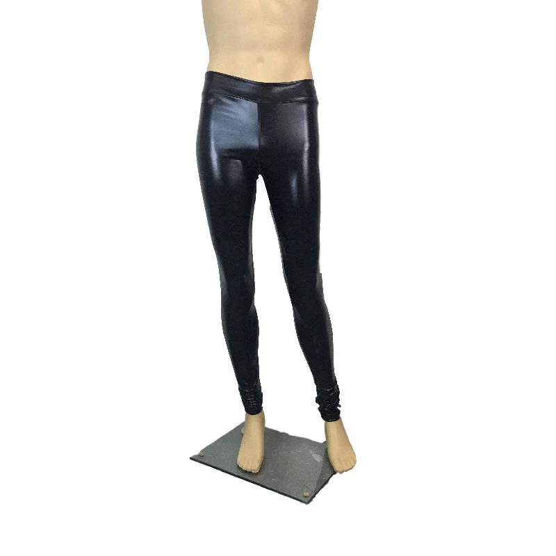 Men's Metallic "Wet-Look" Black Faux-Leather Leggings, Meggings