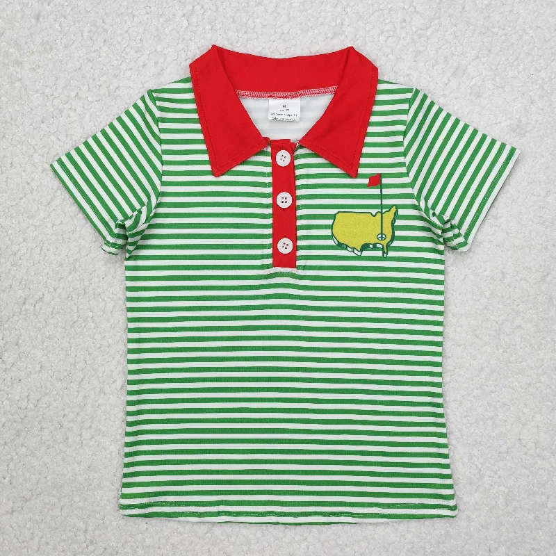 BT0890 Green striped Red polo Neck outfit short sleeve top RTS 202412