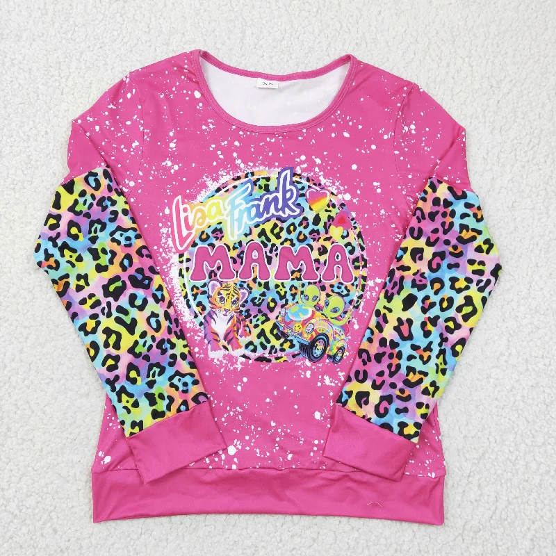 Family Adult GT0092 Pink Leopard Cartppn Tiger Mama Girls Long Sleeve Top T-shirts