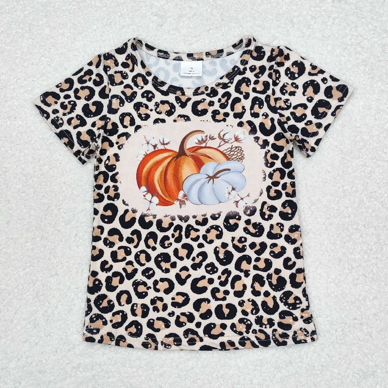 GT0688 Leopard print pumpkin short sleeve top