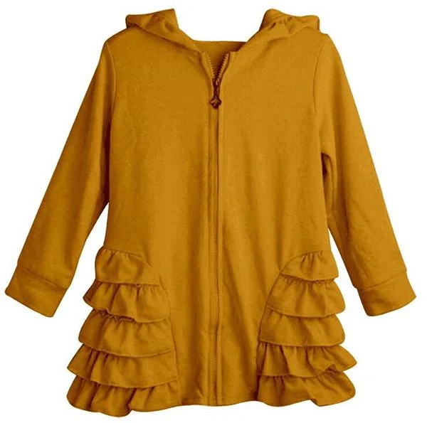 Mustard Girls Ruffle Zip Up Hood Cardigans