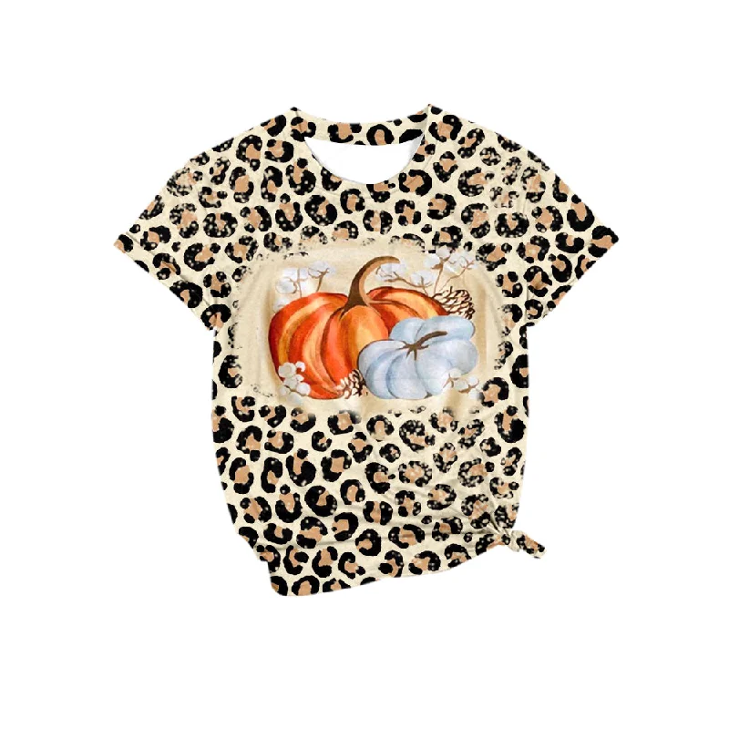 Preorder GT0689 NO MOQ Adult women's pumpkin leopard short sleeve top