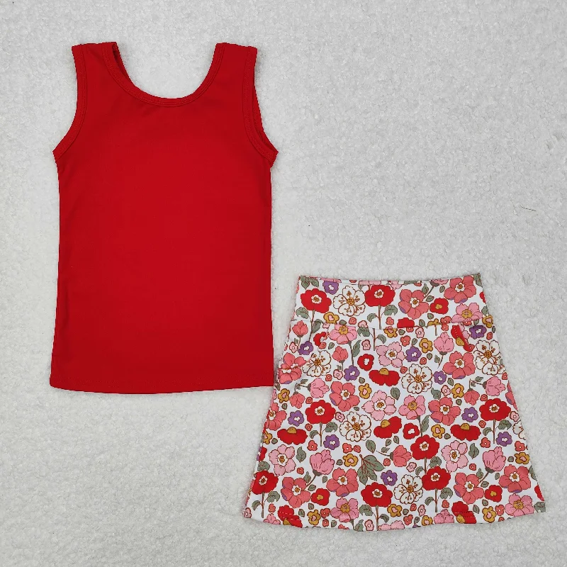 GSD1598 Valentines boutique outfit baby girls short sleeve top flower skirts summer 2025  outfits 202501