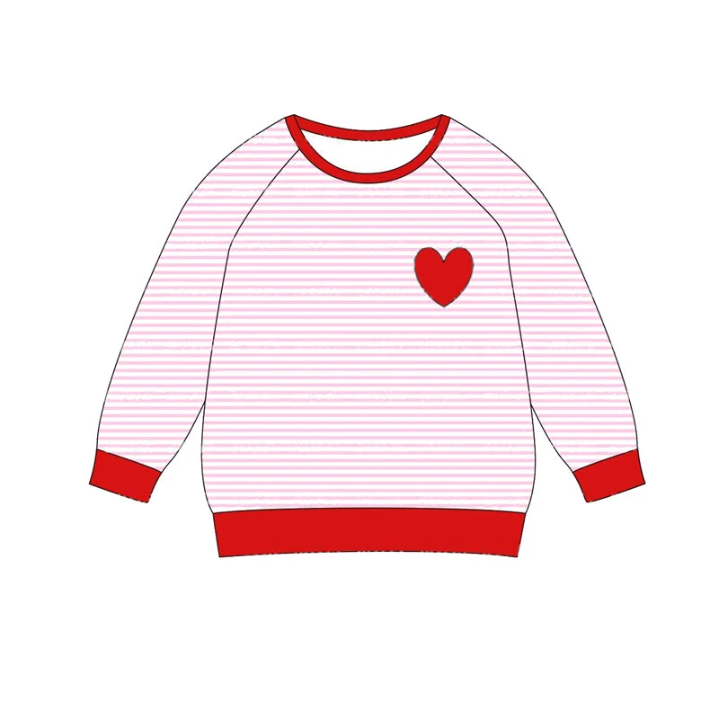 Preorder BT0866 Red heart pink striped long sleeve top high quality