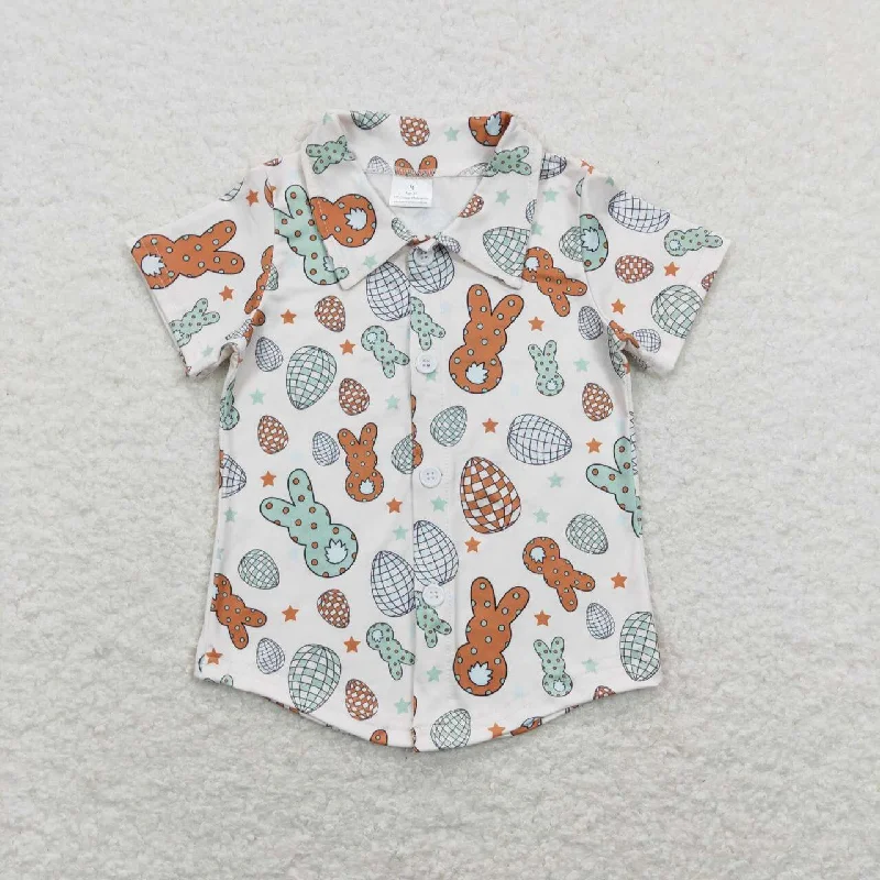 BT0484 White polo T-shirts colored rabbits Short Sleeve top Easter outfit sets boys outfit RTS 202412