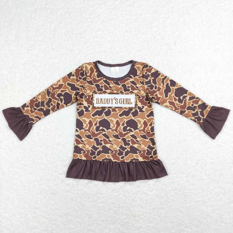 GT0404 Daddy's Girl brown camo Embroidery Girls Long Sleeve Top T-shirts