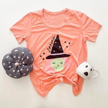 Preorder GT0697 NO MOQ spooky Witch pink orange short sleeve top