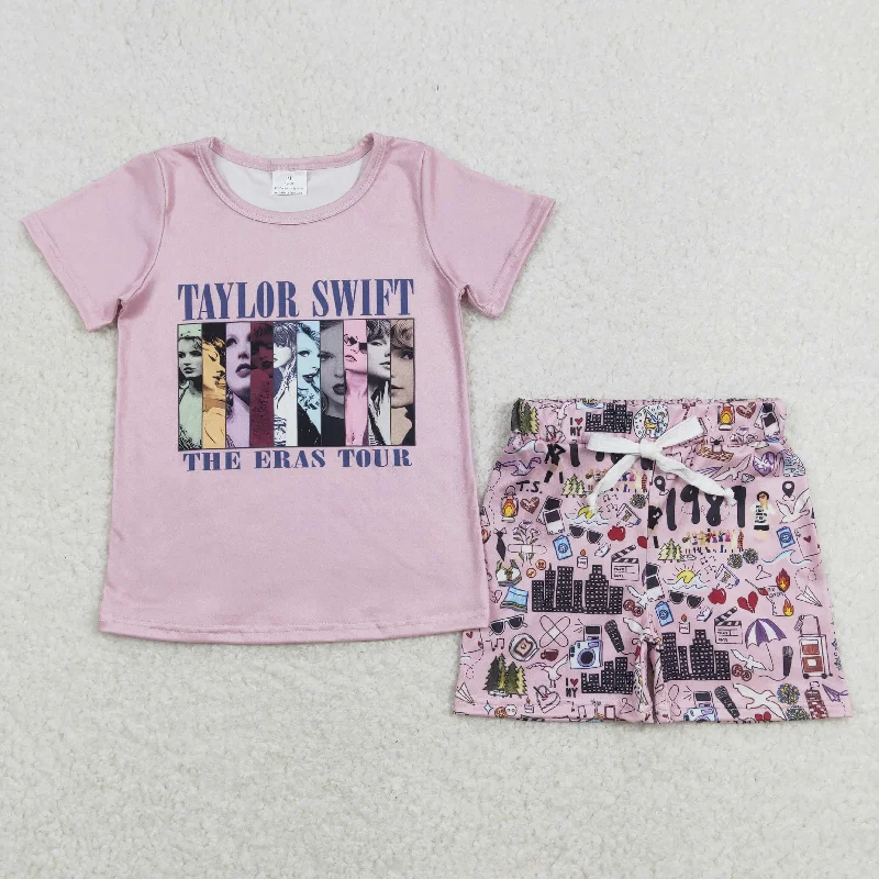 GSSO0646 Taylor Swift Hot Pink short sleeve top shorts Baby Girl boutique summer outfit 202501