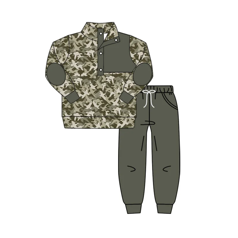 Preorder BLP0493 Leaf print long sleeve top dark green trousers set high quality