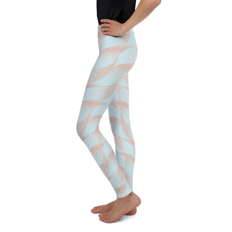 Light Blue & Apricot Wave Youth Leggings